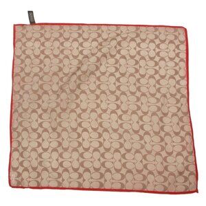 Coach Scarf Made in Japan Cotton Silk 20" Square Brown with Red Trim - 708
